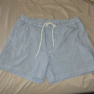 Zara Blue & White Striped Seersucker Drawstring Shorts